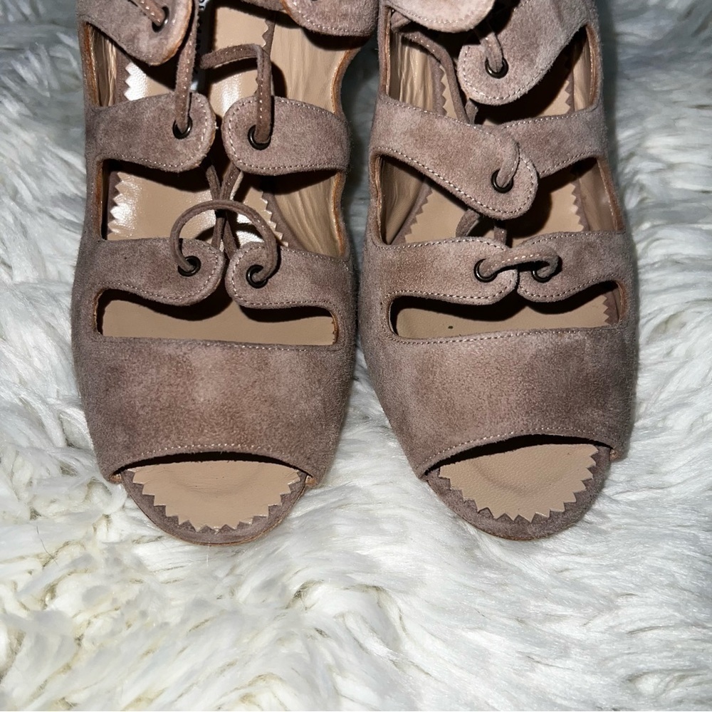 Manolo Blahnik Taupe Lace-Up Heels - Picture 4 of 6